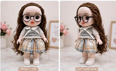 Vintage Plaid Big Eye Doll with Glasses image