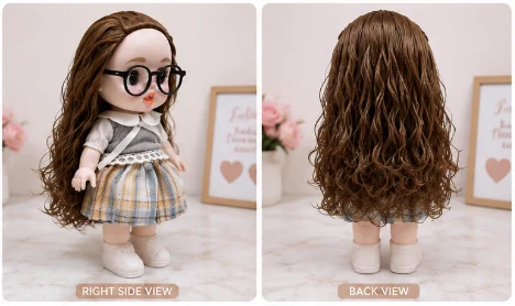 Vintage Plaid Big Eye Doll with Glasses image