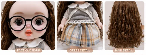 Vintage Plaid Big Eye Doll with Glasses image