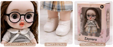 Vintage Plaid Big Eye Doll with Glasses image