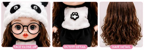 Panda Princess Big Eye Doll with Glasses image