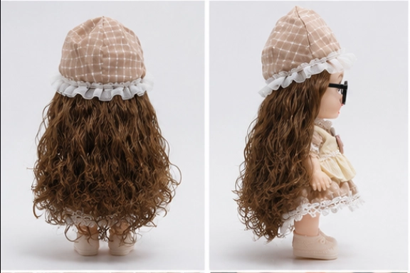 Cream Plaid Big Eye Doll with Glasses image