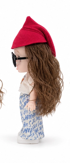 Big Eye Doll with Red Knit Cap & Blue Printed Outfit image