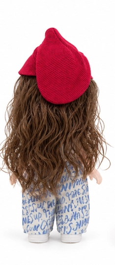 Big Eye Doll with Red Knit Cap & Blue Printed Outfit image