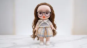Vintage Plaid Big Eye Doll with Glasses image